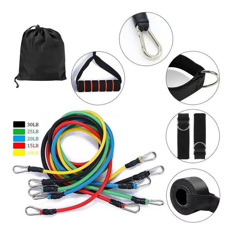 Kit com 11 Extensores Elásticos para Exercícios Funcionais
