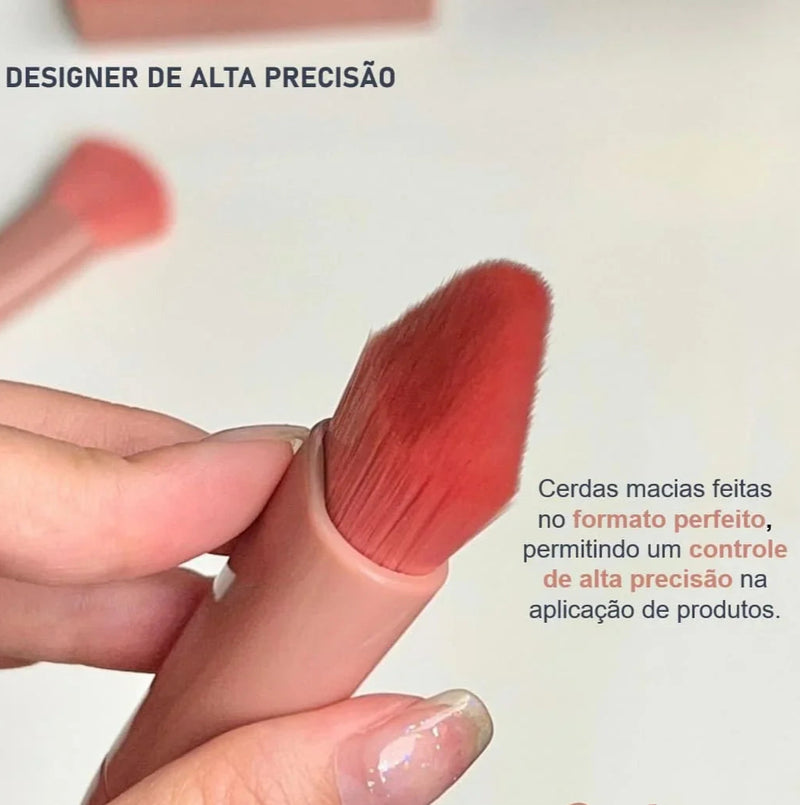 Kit Pincéis Rosa Gold + Porta Pincéis Portátil com Espelho